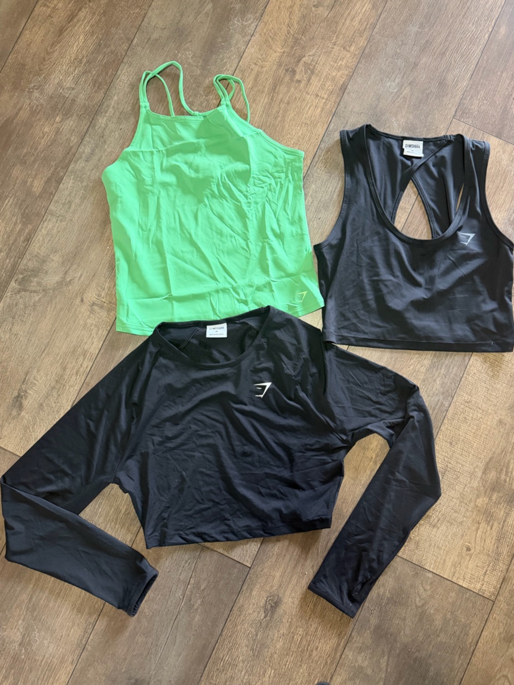 Gymshark Women's Black & Lime Green Tank and Crop Active Tops lot of 3 M